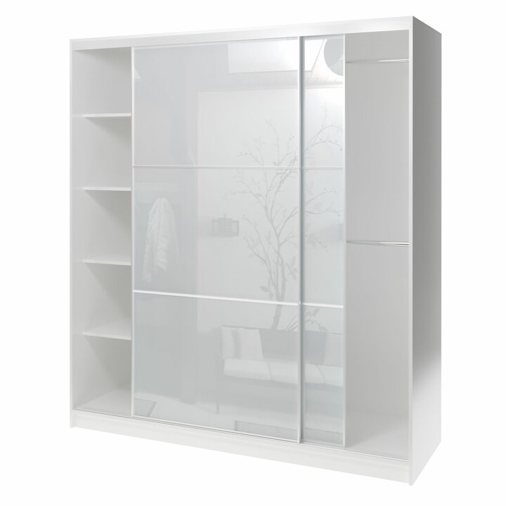 Валске Шкаф купе ширина 1,8 метра, корпус белый, фасад белое стекло