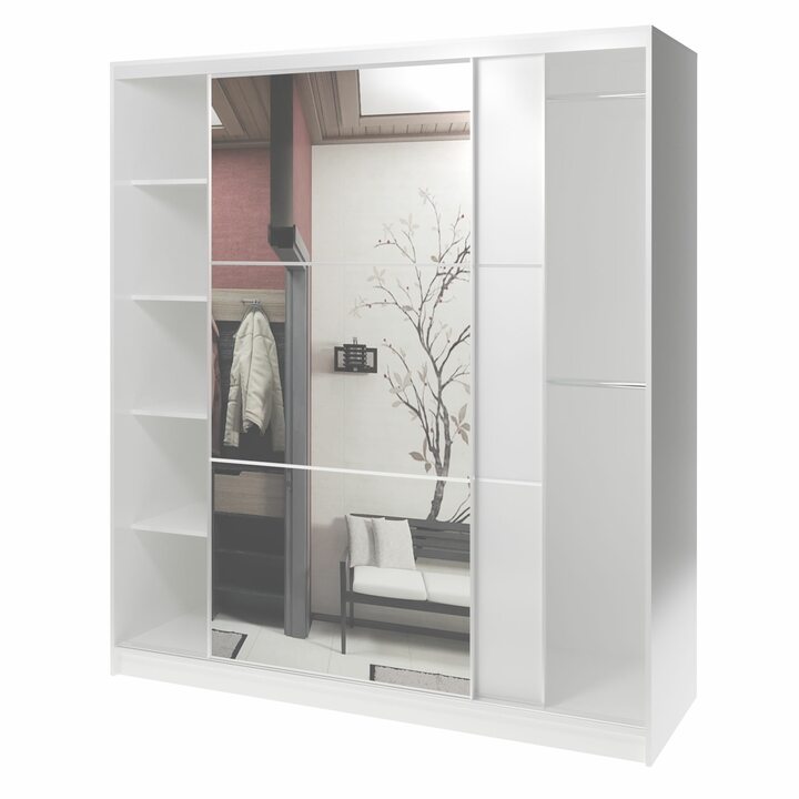 Валске Шкаф купе ширина 1,8 метра, корпус белый, фасад белый, зеркало