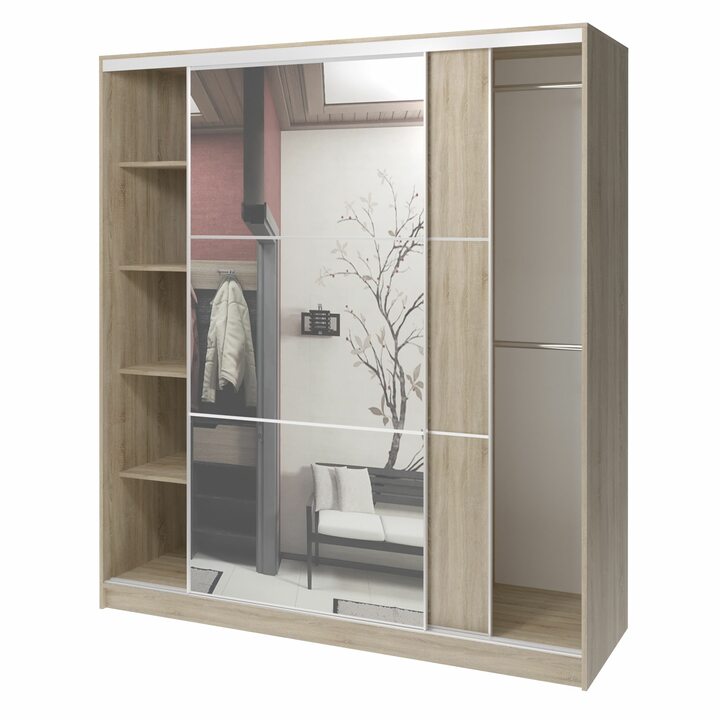 Валске Шкаф купе ширина 1,8 метра, корпус дуб сонома, фасад дуб сонома, зеркало