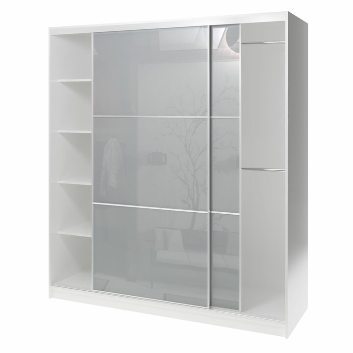 Валске Шкаф купе ширина 1,8 метра, корпус белый, фасад серое стекло
