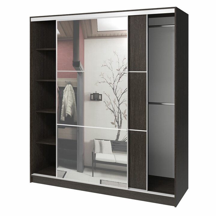 Валске Шкаф купе ширина 1,8 метра, корпус венге, фасад венге, зеркало