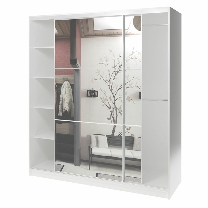 Валске Шкаф купе ширина 1,8 метра, корпус белый, фасад зеркало