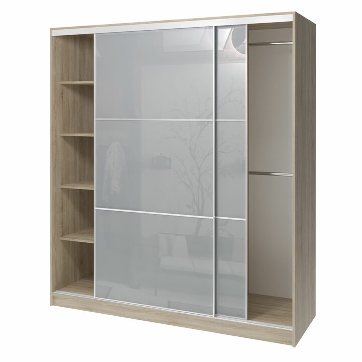 Валске Шкаф купе ширина 1,8 метра, корпус дуб сонома, фасад серое стекло