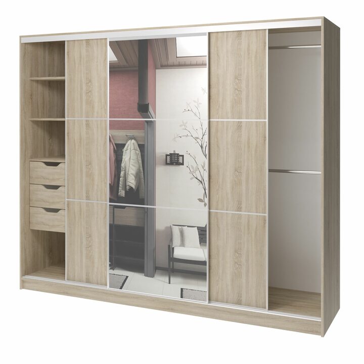 Валске Шкаф купе ширина 2,4 метра, корпус дуб сонома, фасад дуб сонома, зеркало