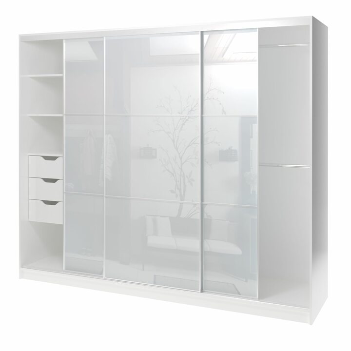 Валске Шкаф купе ширина 2,4 метра, корпус белый, фасад белое стекло