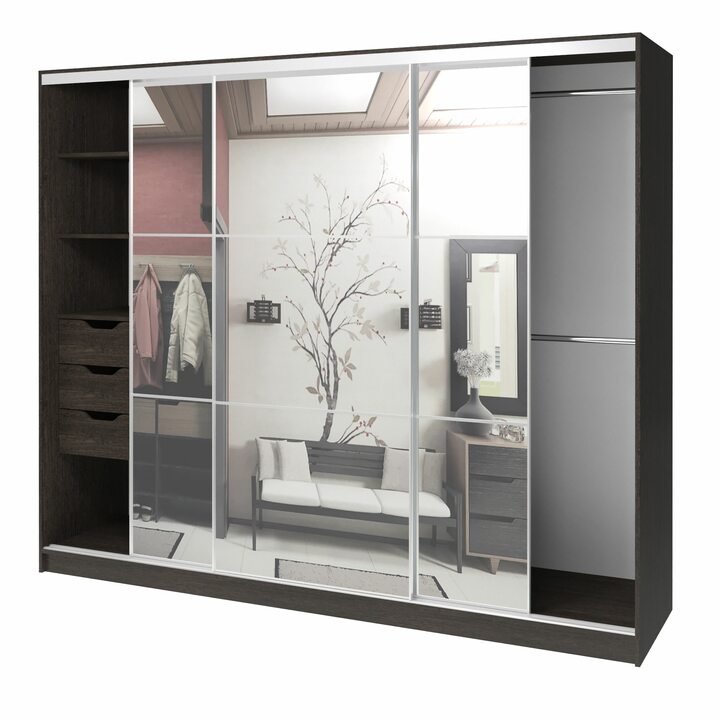 Валске Шкаф купе ширина 2,4 метра, корпус венге, фасад зеркало