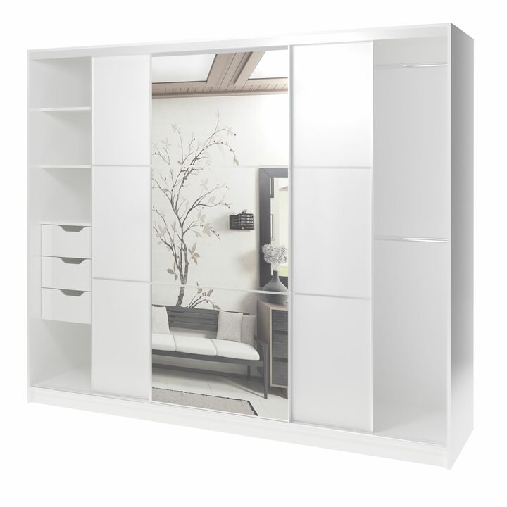 Валске Шкаф купе ширина 2,4 метра, корпус белый, фасад белый, зеркало
