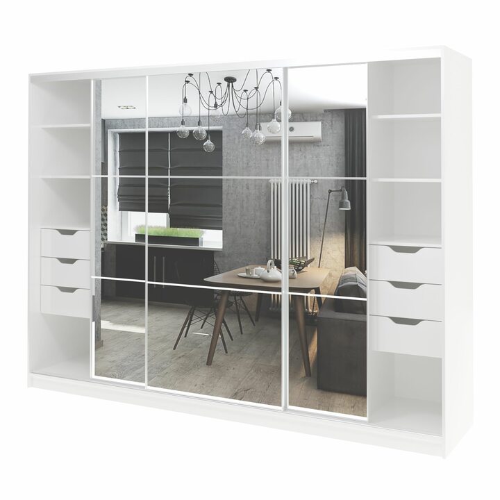 Валске Шкаф купе ширина 2,7 метра, корпус белый, фасад зеркало