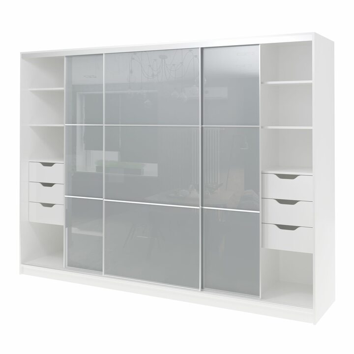 Валске Шкаф купе ширина 2,7 метра, корпус белый, фасад серое стекло