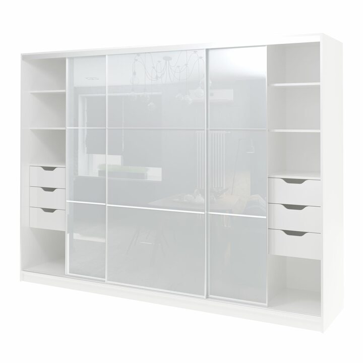 Валске Шкаф купе ширина 2,7 метра, корпус белый, фасад белое стекло