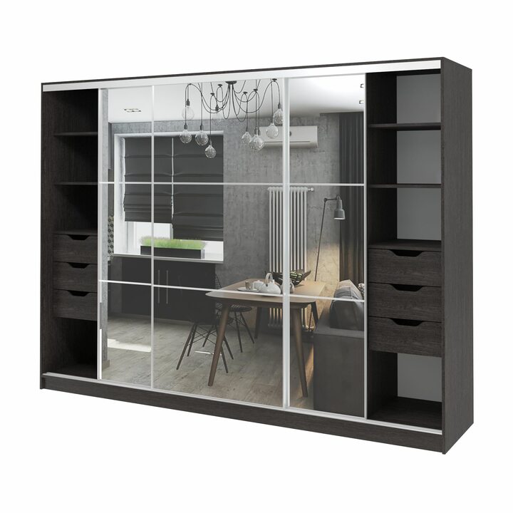 Валске Шкаф купе ширина 2,7 метра, корпус венге, фасад зеркало