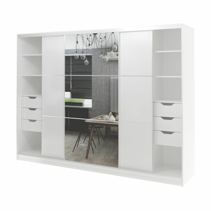 Валске Шкаф купе ширина 2,7 метра, корпус белый, фасад белый, зеркало