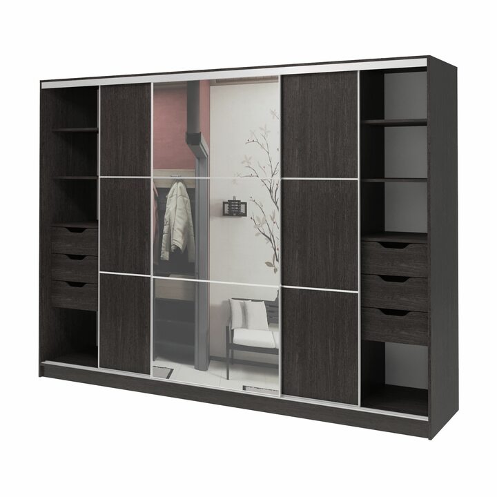 Валске Шкаф купе ширина 2,7 метра, корпус венге, фасад венге, зеркало