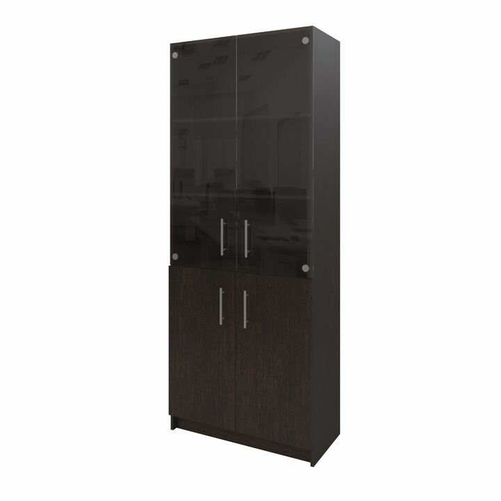 Толга Шкаф распашной комбинация шириной 800мм для хранения с дверками, ЛДСП венге, стекло