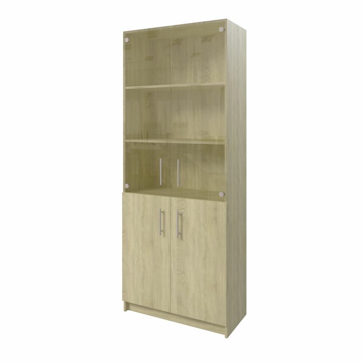 Толга Шкаф распашной комбинация шириной 800мм для хранения с дверками, ЛДСП дуб сонома, стекло