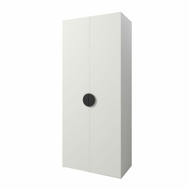 Вастома Шкаф распашной с черной ручкой - эмаль, с 2 перекладинами, ЛДСП белый матовый