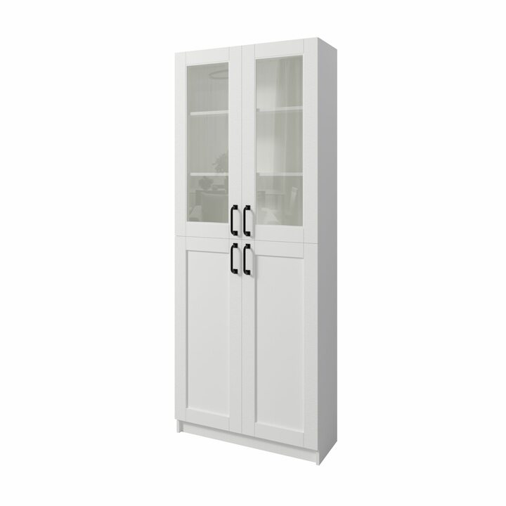 Лем Шкаф распашной с 6 полками, ширина 800мм, МДФ сборный белый, стекло