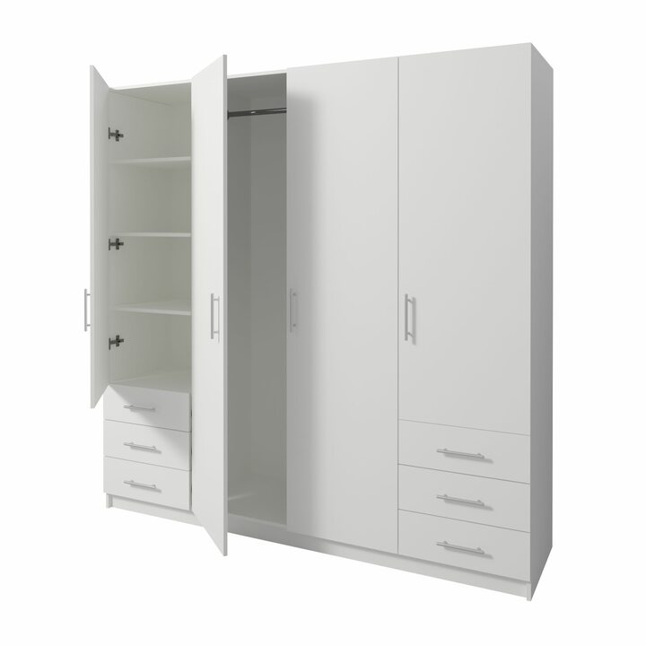 Тюс Шкаф распашной с 6 ящиками, ЛДСП белый