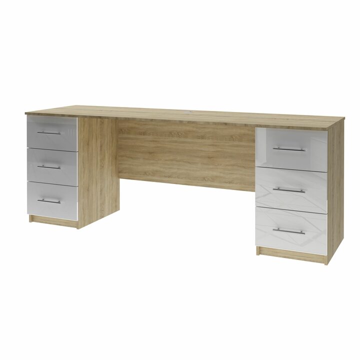 Лув Компьютерный стол с 6 ящиками, МДФ белый глянец