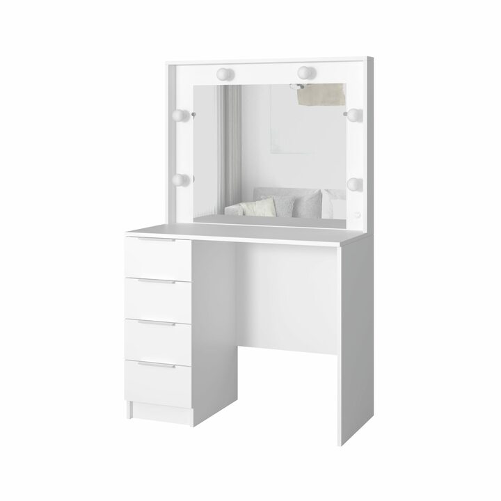 Валске Туалетный столик с гримерным зеркалом и 4 ящиками, ЛДСП белый
