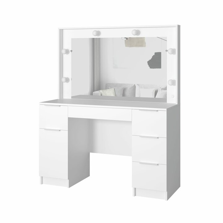 Валске Туалетный столик с гримерным зеркалом и 5 ящиками, ЛДСП белый