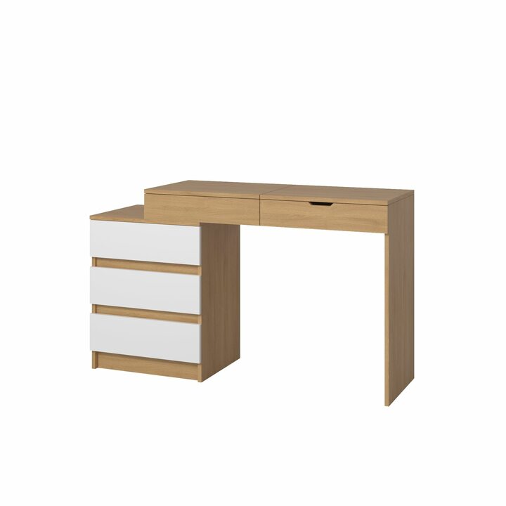 Тердема Туалетный столик с откидывающимся зеркалом и 4 ящиками, ЛДСП белый, дуб ланкастер натуральный