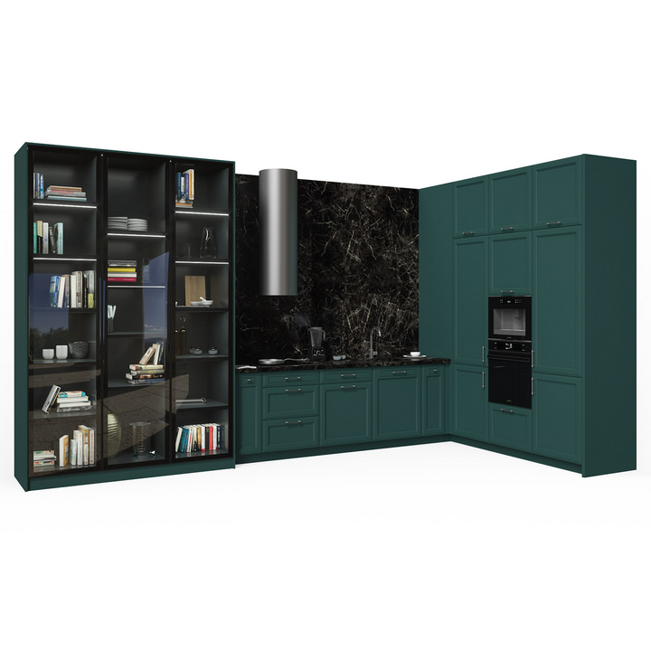 Угловая кухня, цвет – зеленый и черное стекло, IT.013.007.15