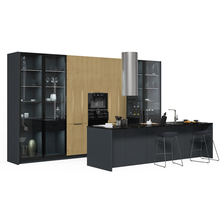 Кухня с островом, цвет – дуб, серый и черное стекло, DE.013.011.09