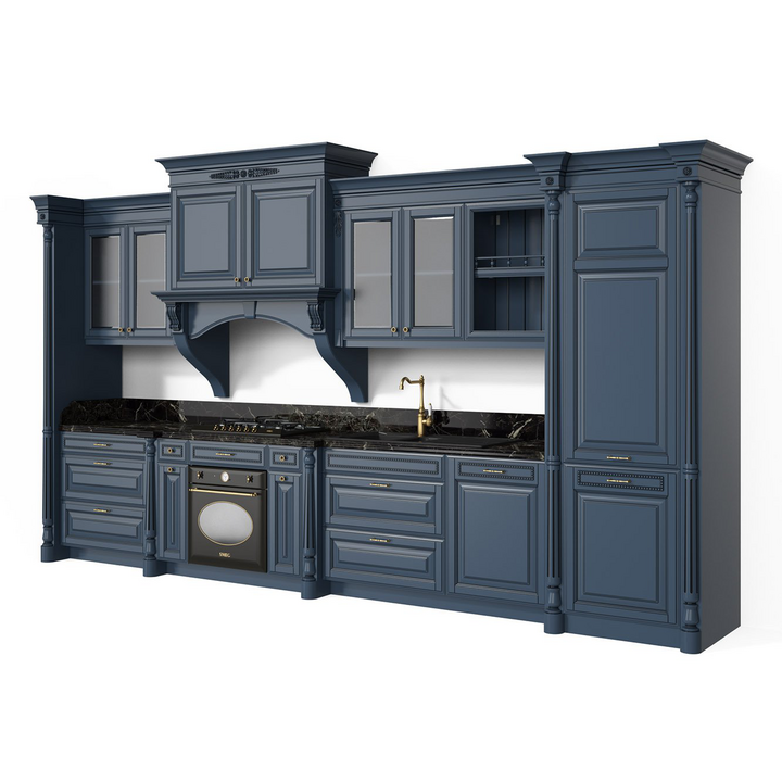 Классическая прямая кухня, цвет – синий с черной патиной, IT.013.001.26