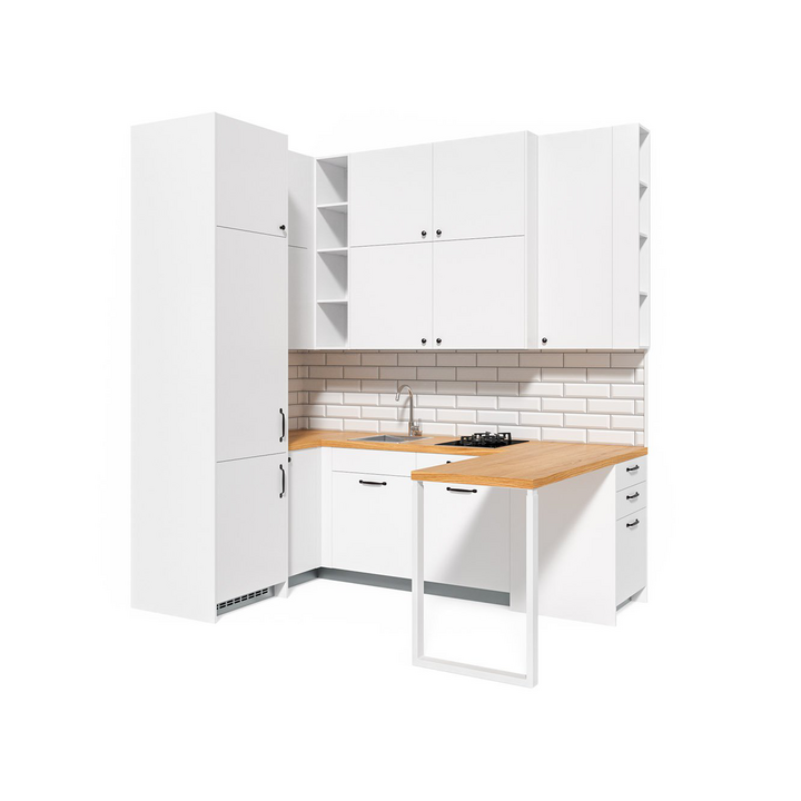 Современная кухня с барной стойкой, цвет – белый альпийский, DE.013.007.04