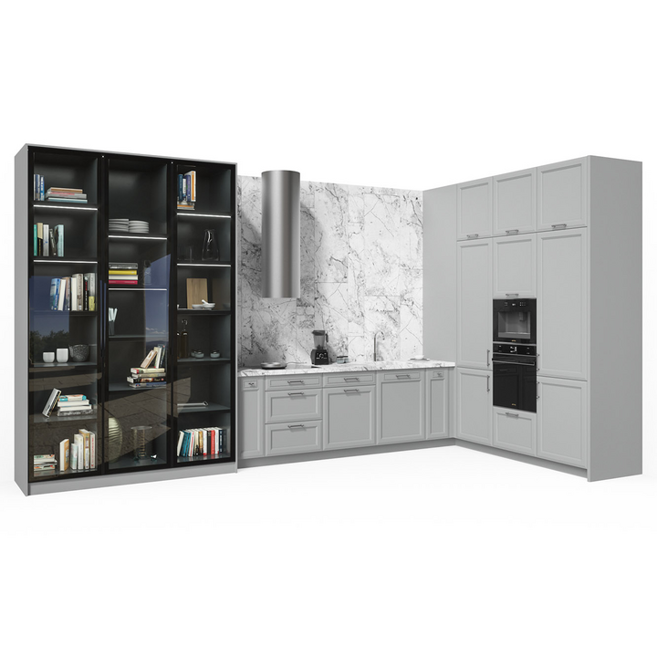 Угловая кухня, цвет – серый и черное стекло, IT.013.007.21