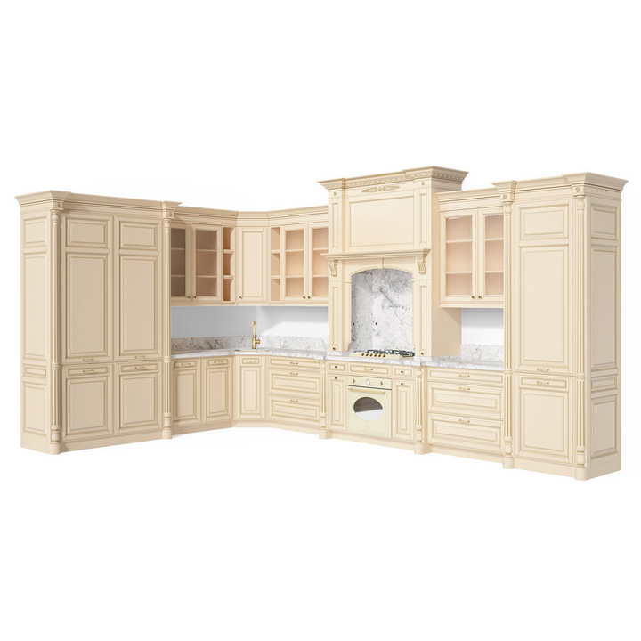 Классическая угловая кухня, цвет – бежевый с бронзовой патиной, IT.013.004.19