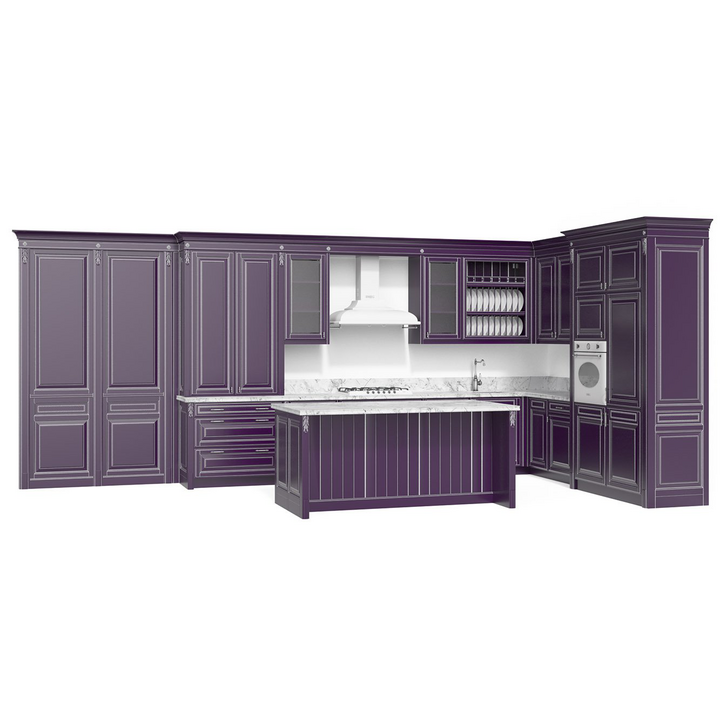Классическая кухня с островом, цвет – фиолетовый с серебряной патиной, IT.013.005.18