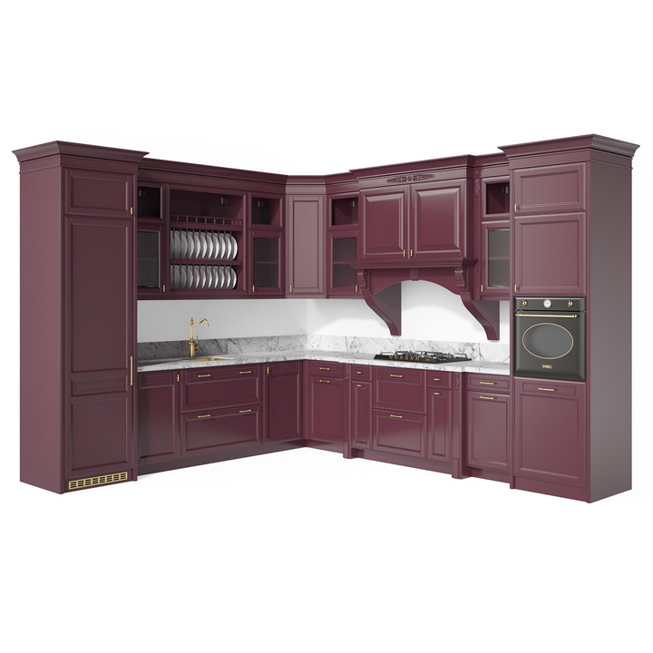 Классическая угловая кухня, цвет – бордовый, IT.013.003.14