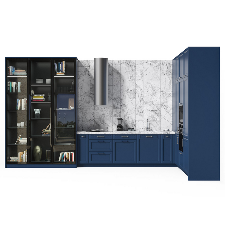Угловая кухня, цвет – синий и черное стекло, IT.013.007.17