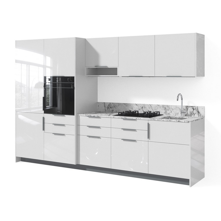 Современная прямая кухня, цвет – белый глянец, DE.013.001.11