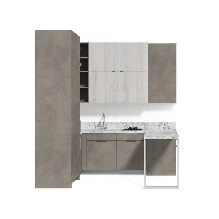 Современная кухня с барной стойкой, цвет – сосна касцина и бетон чикаго темно-серый, DE.013.007.21