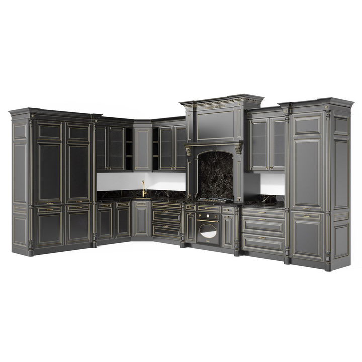 Классическая угловая кухня, цвет – черный с бронзовой патиной, IT.013.004.13