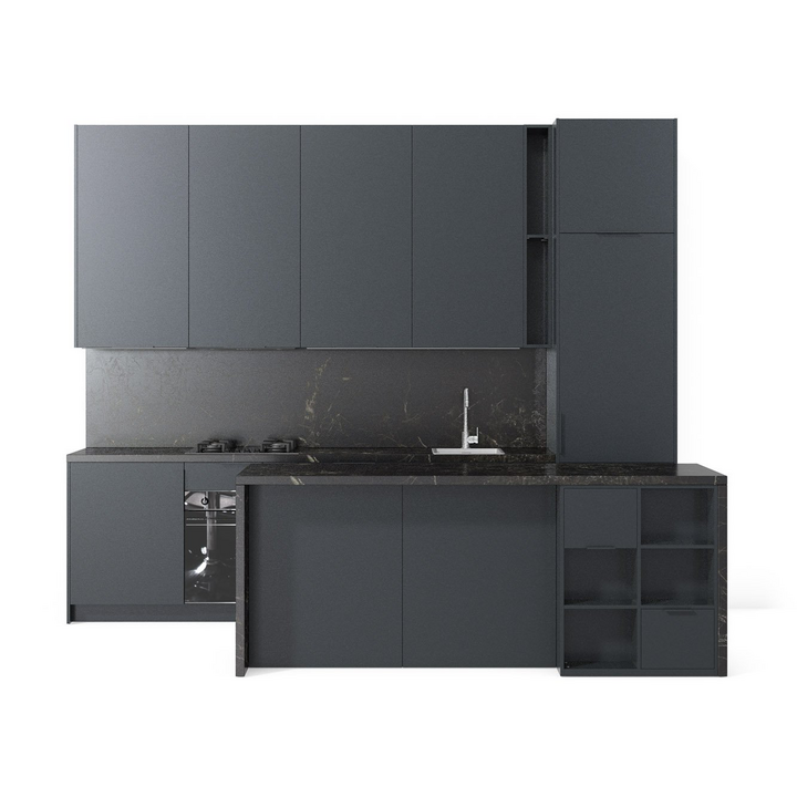 Современная прямая кухня с островом, цвет – серый, DE.013.004.19