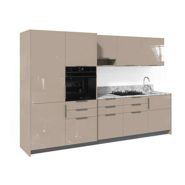 Современная прямая кухня, цвет – бежевый глянец, DE.013.001.18