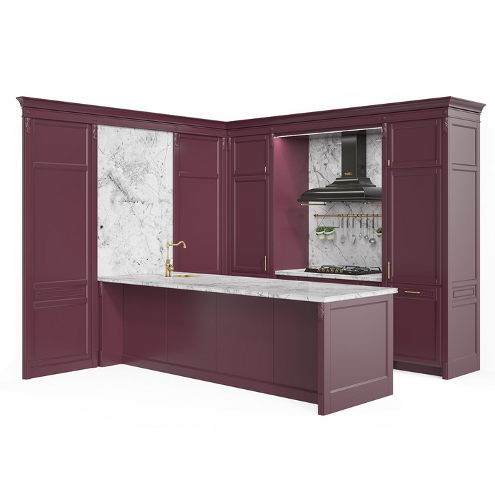 Классическая П-образная кухня, цвет – бордовый, IT.013.006.14