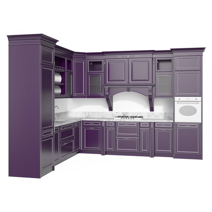 Классическая угловая кухня, цвет – фиолетовый с серебряной патиной, IT.013.003.18