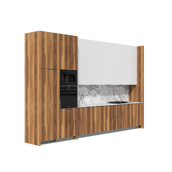 Современная прямая кухня, цвет – груша тирано и белый альпийский, DE.013.006.22