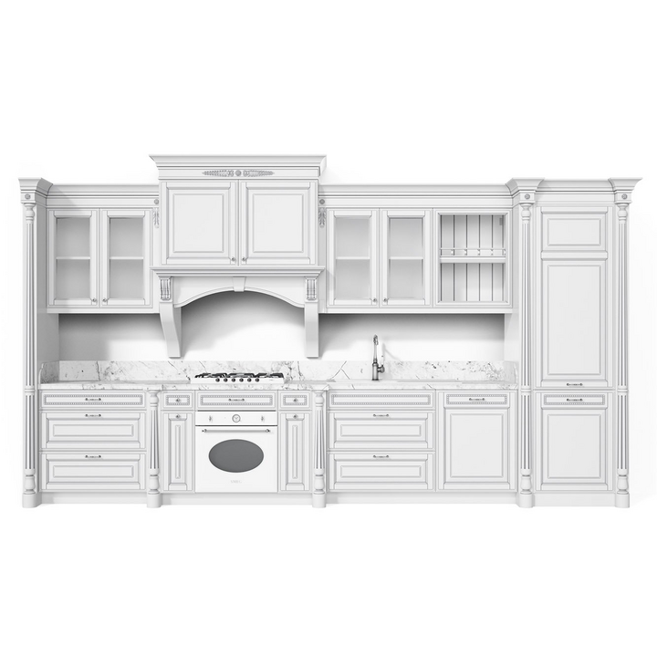 Классическая прямая кухня, цвет – белый с серебряной патиной, IT.013.001.04
