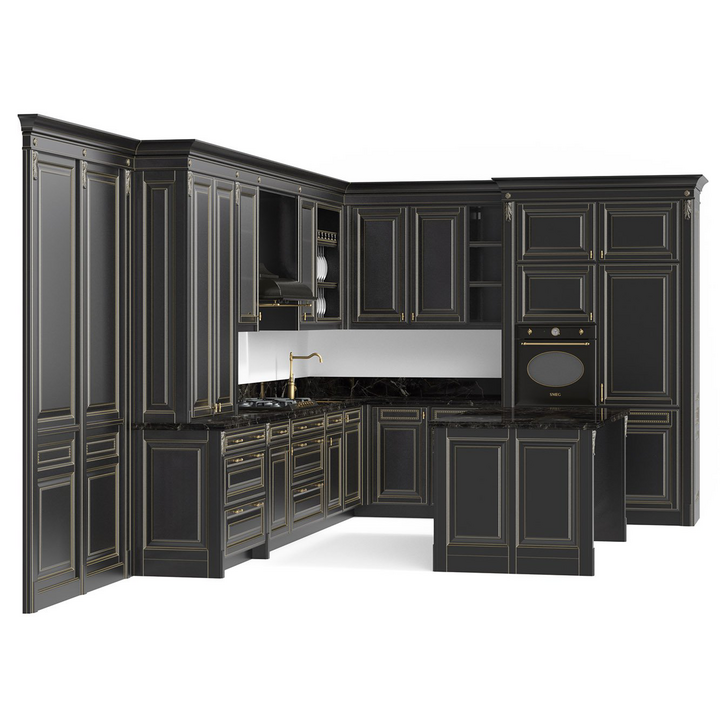 Классическая кухня с островом, цвет – черный с бронзовой патиной, IT.013.005.13