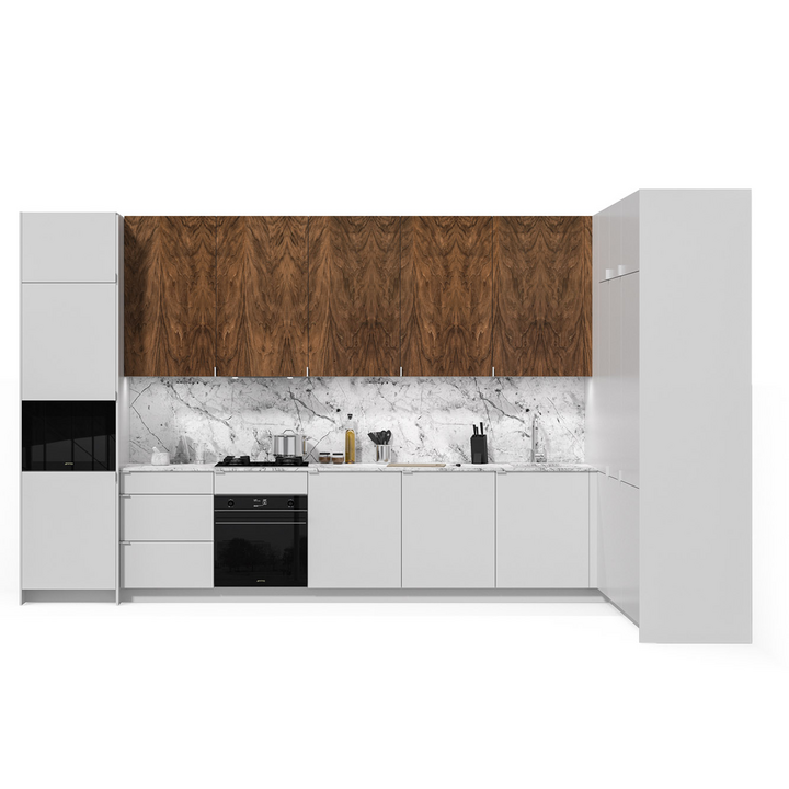 Угловая кухня, цвет – орех американский и белый, DE.013.012.06