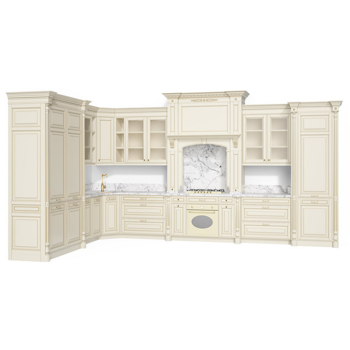 Классическая угловая кухня, цвет – молочный с бронзовой патиной, IT.013.004.02