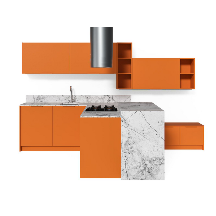 Современная кухня с барной стойкой, цвет – оранжевый, DE.013.002.35