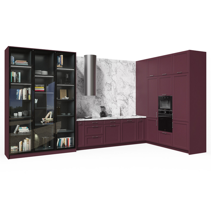 Угловая кухня, цвет – бордовый и черное стекло, IT.013.007.14