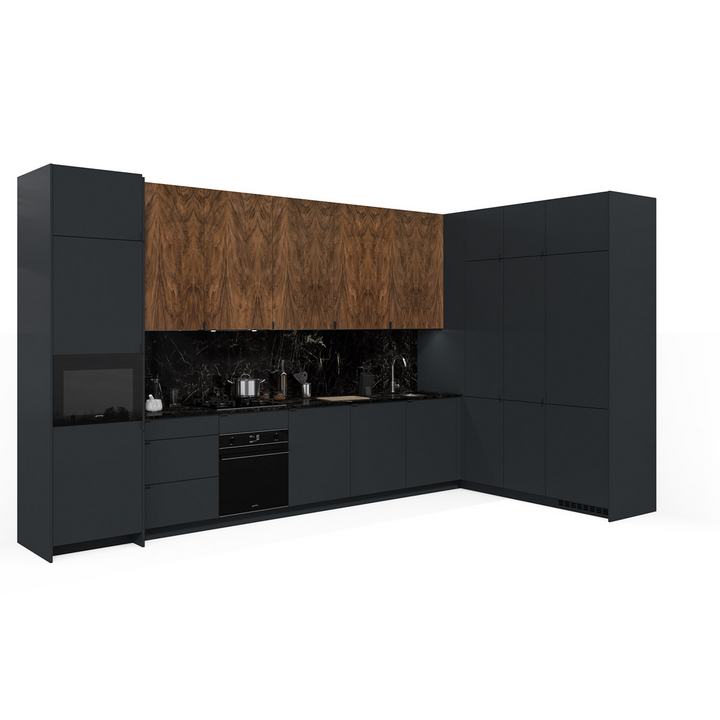 Угловая кухня, цвет – орех американский и серый, DE.013.012.07